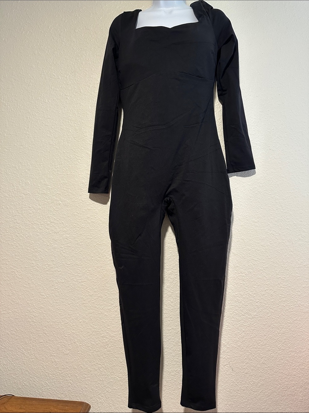 Black Long-Sleeve Square-Neck Jumpsuit